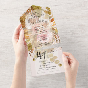 Tropische Boho Floral Arch Blush Pink Weddenschap All In One Uitnodiging