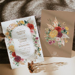 Tropische Boho Floral Garden Pampas Grass Wedding  Kaart<br><div class="desc">Dit elegante ontwerp is voorzien van verschillende waterverf floralen die zijn vermengd met grijze bladeren en zacht pamapgras in verschillende soorten rood, wazig, geel en groen. Pas de uitnodiging aan met uw details en als u de stijl en plaatsing van de tekst verder wilt herschikken, drukt u op de knop...</div>