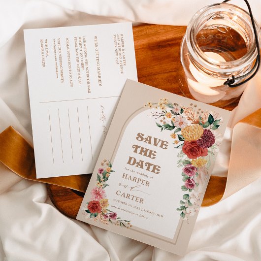 Tropische Boho Floral Pampas Grass Save the Date