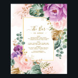 Tropische Boho Floral Wedding Bar Drinken Poster<br><div class="desc">Een prachtig,  boho-geïnspireerd trouwbalmenbord met een klassiek,  diep paars en wazig roze waterverf bloemen en tropische groene bladeren. Pas uw eigen formulering aan! Als u de doopvontstijl,  de kleur of de tekstplaatsing wilt veranderen,  eenvoudig klik "aanpassen verder"knoop.</div>