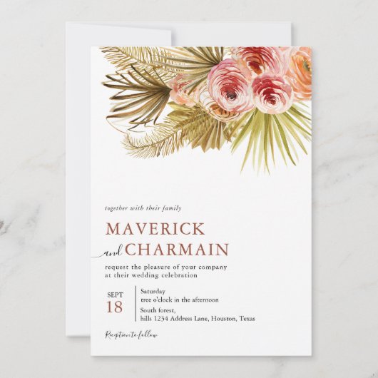 Tropische Boho gedroogde bloem | Foto QR code Brui Kaart (Achterkant)