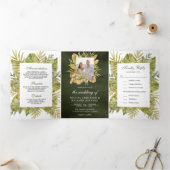 Tropische Boho Gedroogde Palm Olijf Groen Foto Bru Drieluik Uitnodiging (Binnen)