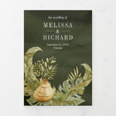 Tropische Boho Gedroogde Palm Olijf Groen Foto Bru Drieluik Uitnodiging (Cover)