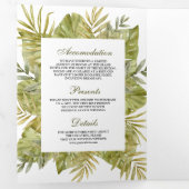 Tropische Boho Gedroogde Palm Olijf Groen Foto Bru Drieluik Uitnodiging (Binnenzijde eerst)