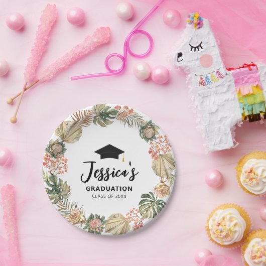 Tropische Boho gedroogde palmbladeren Krans Afstud Papieren Bordje (Feest)