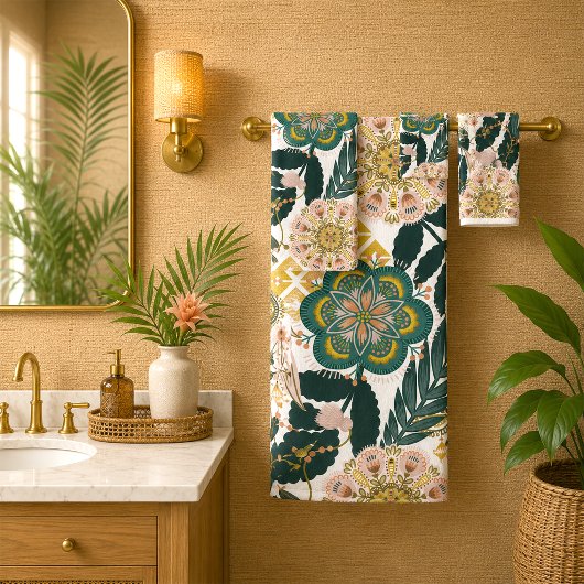 Tropische Boho Groene Bloemen Bad Handdoek