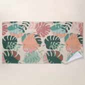 Tropische Boho Monstera Monogrammed Strandlaken (Voorkant)