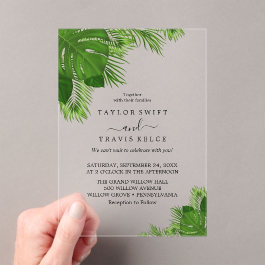 Tropische Boho Palm Beach bruiloft uitnodiging (Insitu (Draagbaar))