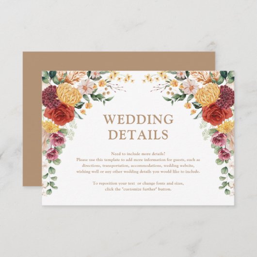 Tropische Boho Pampas Flower Garden Weddenschap De Informatiekaartje (Voorkant / Achterkant)