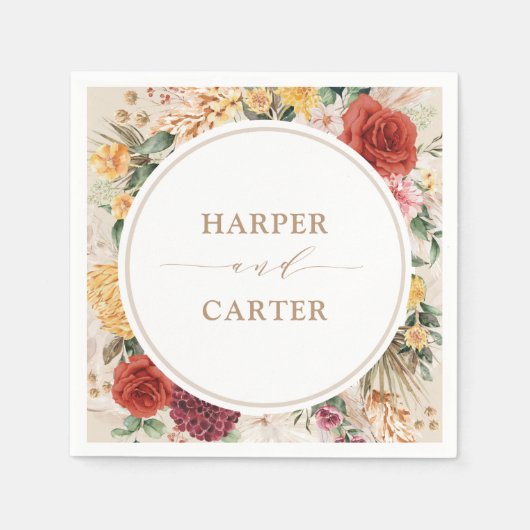 Tropische Boho Pampas Grass Flower Wedding Servet (Voorkant)