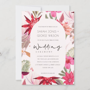 Tropische Boho Red Blush Floral Wedding Invite Bedankkaart
