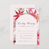 Tropische Boho Red Blush Voetbal Weddenschap RSVP Informatiekaartje (Voorkant / Achterkant)