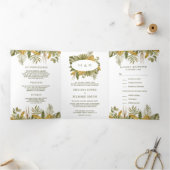 Tropische Boho reed met palmbladeren in één bruilo Drieluik Uitnodiging (Binnen)