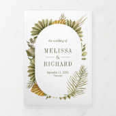 Tropische Boho reed met palmbladeren in één bruilo Drieluik Uitnodiging (Cover)