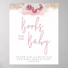Tropische Boho Roze Roos Baby Shower Boeken Voor B Poster