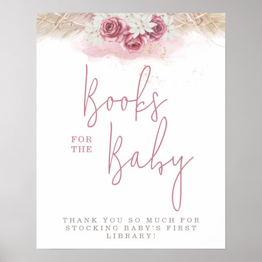 Tropische Boho Roze Roos Baby Shower Boeken Voor B Poster (Voorkant)