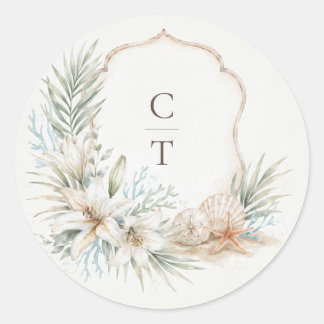Tropische Boho Strand Watercolor Wapen Ronde Sticker