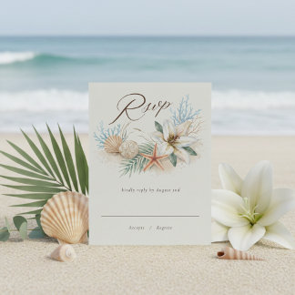 Tropische Boho-strandbruiloft RSVP Kaartje