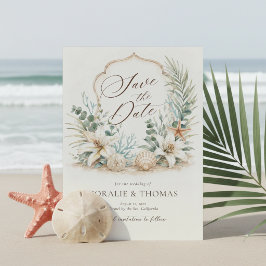 Tropische Boho-strandbruiloftswapen Save The Date