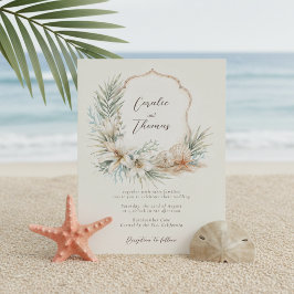Tropische Boho-strandtrouw met familiewapen Kaart