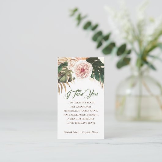 Tropische Boho Wedding Route Insert Visitekaartje (Staand voorkant)
