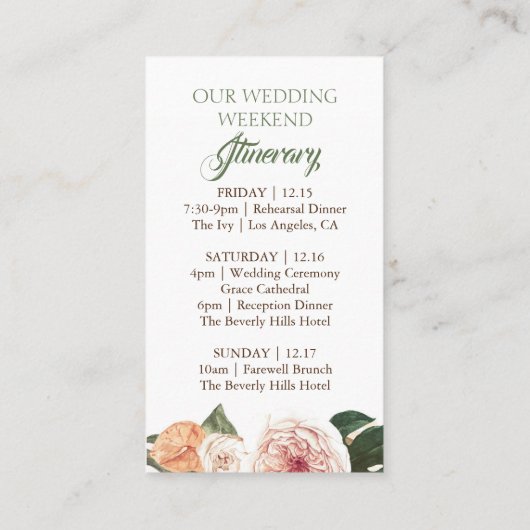 Tropische Boho Wedding Route Insert Visitekaartje (Achterkant)