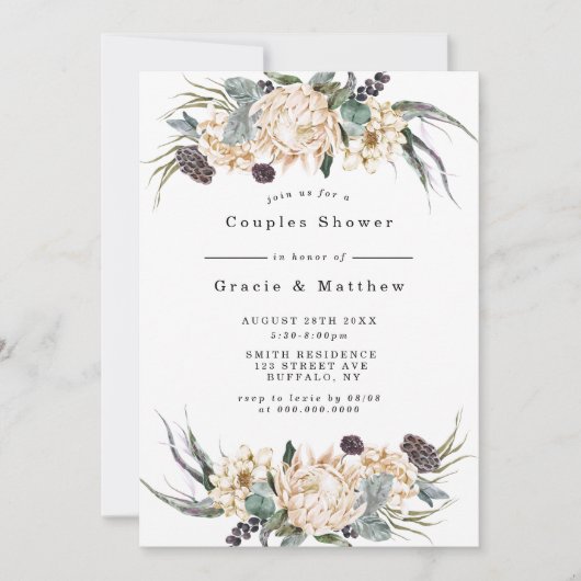 Tropische Boho White Protea Couples Shower Invites (Voorkant)