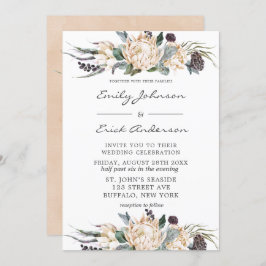 Tropische Boho White Protea Floral Wedding Invitat Kaart