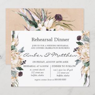 Tropische Boho White Protea repesal Dinner Invita Kaart