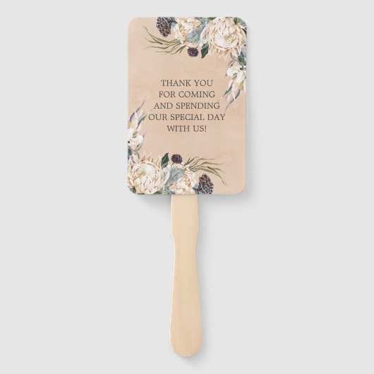 Tropische Boho White Protea Weddenschap Hartelijk  Handwaaier (Achterkant)