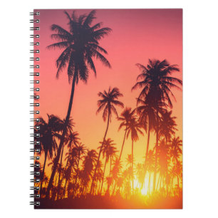 Tropische bomen zonsondergang notitieboek
