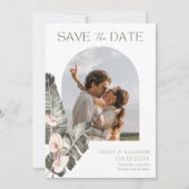 Tropische boog foto strand bruiloft save the date (Voorkant)