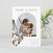 Tropische boog foto strand bruiloft save the date (Staand voorkant)