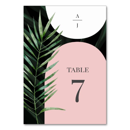 Tropische Boogschutters Palm Leaf Monogram Bruilof Kaart (Voorkant)