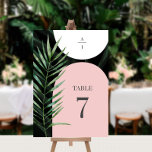 Tropische Boogschutters Palm Leaf Monogram Bruilof Kaart<br><div class="desc">Blush roze en witte bogen over donkere palmbladachtergrond met monogram in grijs en waterverf illustratie</div>