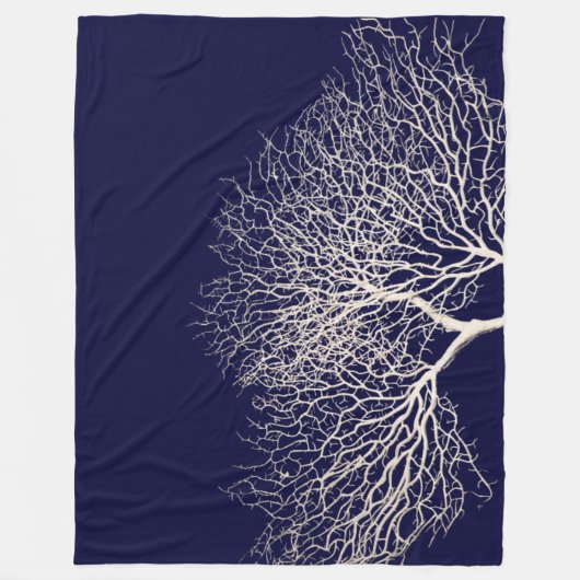 Tropische boomkoraalwitte marineblauw strand fleece deken (Voorkant)