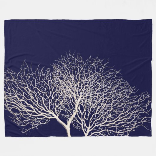 Tropische boomkoraalwitte marineblauw strand fleece deken (Voorkant (Horizontaal))