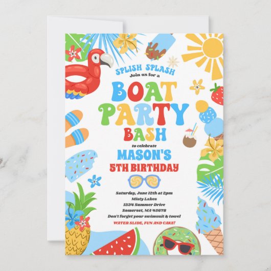 Tropische boot Lake Ocean Marina verjaardagsfeestj Kaart (Voorkant)