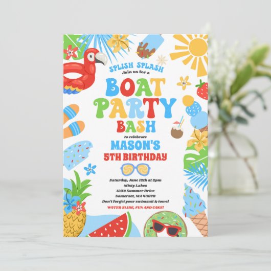 Tropische boot Lake Ocean Marina verjaardagsfeestj Kaart (Staand voorkant)