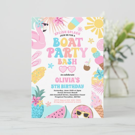 Tropische boot Lake Ocean Marina verjaardagsfeestj Kaart (Staand voorkant)