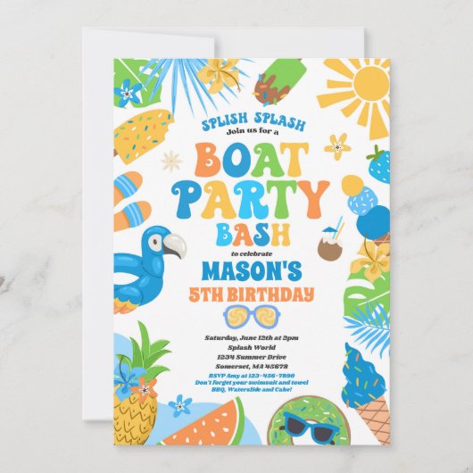 Tropische boot Lake Ocean Marina verjaardagsfeestj Kaart (Voorkant)