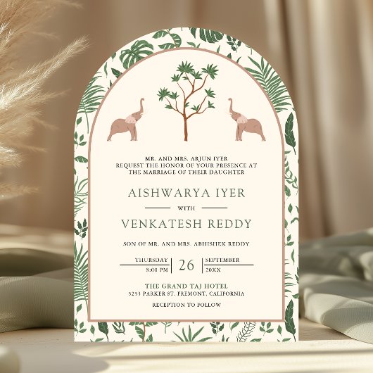 Tropische Bos Olifant Boog Foto Indiase bruiloft Kaart