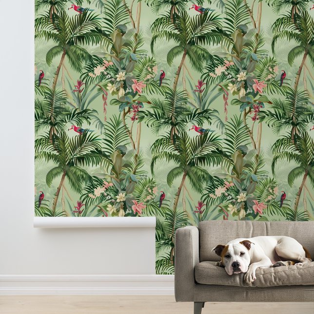 Tropische bosvogels verlaten palmbomen behang (Creator heeft geüpload)