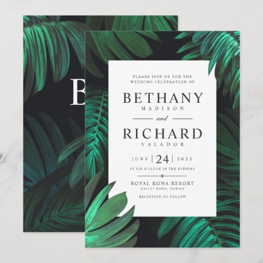 Tropische Botanic Wedding Invitation Set no.01 Kaart (Voorkant / Achterkant)