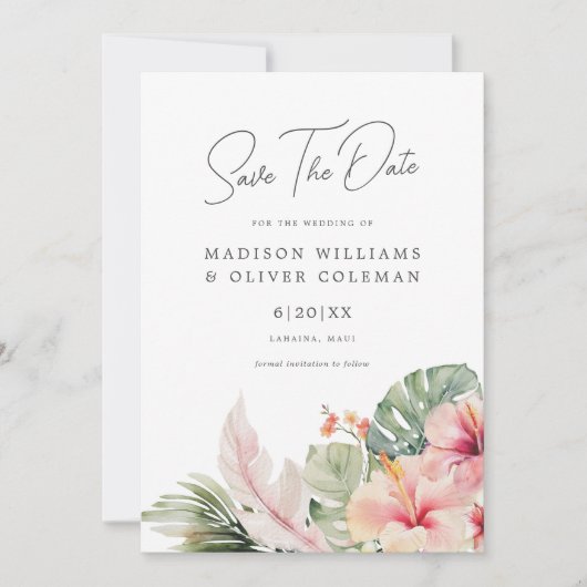 Tropische Botanicals Bruiloft Bewaar de datum Kaart (Voorkant)