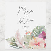 Tropische Botanicals Prachtige Waterverf Bruiloft Wijn Etiket (Enkel label)