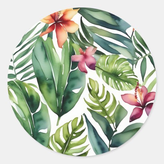 Tropische Botanicals Vibrant Waterverf Foliage Ronde Sticker (Voorkant)