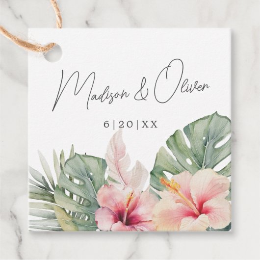 Tropische Botanicals Waterverf Trouwgeschenk + Bedankjes Labels (Voorkant)