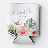 Tropische Botanicals Waterverf Trouwgunst Blikjeskoeler (Voorkant)