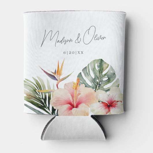 Tropische Botanicals Waterverf Trouwgunst Blikjeskoeler (Voorkant)